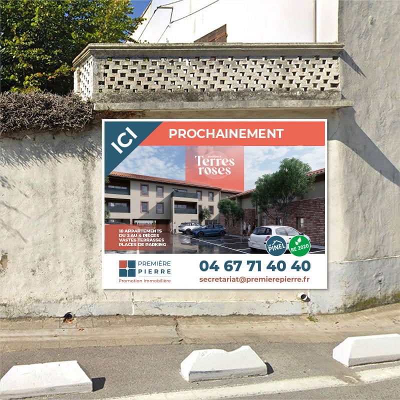 Panneau publicitaire résidence Terres Roses - Effissens