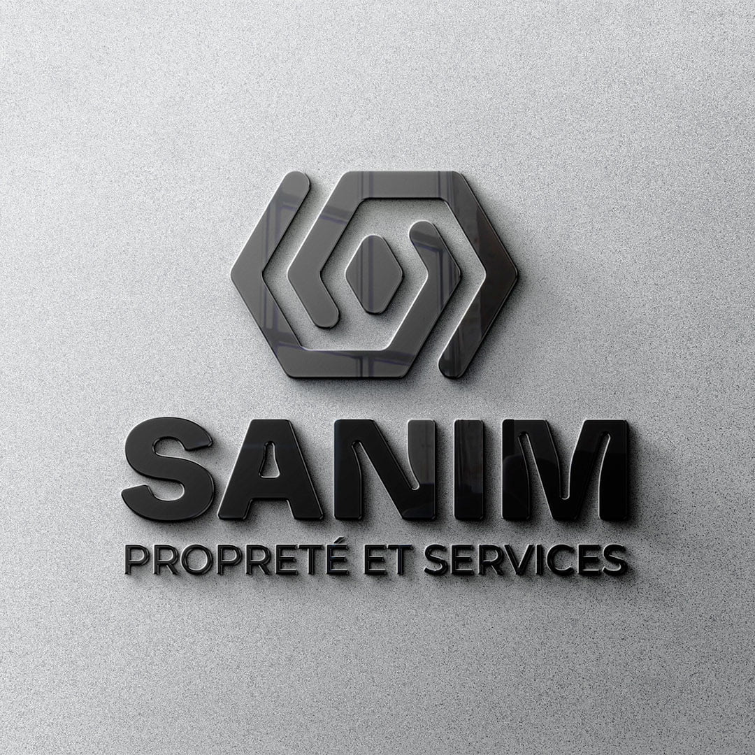 Mockup, type signalétique, du nouveau logo de SANIM, en noir